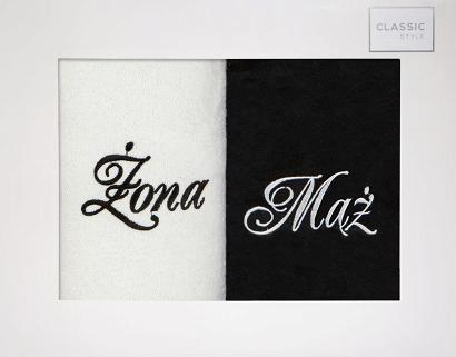 Komplet ręczników 2 szt. 50x90 Eurofirany Mąż-Żona biało czarny