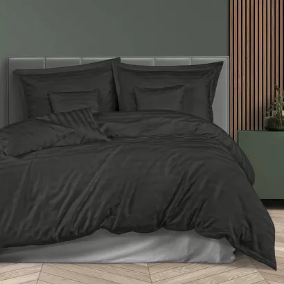 Pościel satyna bambusowo-bawełniana STRIPE BLACK 160x200 Darymex jednokolorowa czarna