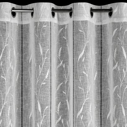 Firana gotowa na przelotkach MELODY 140x250 Eurofirany biała haftowany motyw roślinny pionowe ażurow