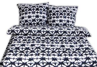 Pościel bawełniana 200x220 Andropol biała w grafitowy i granatowy geometryczny wzór 