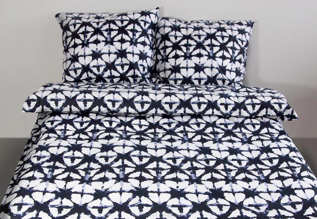 Pościel bawełniana 200x220 Andropol biała w grafitowy i granatowy geometryczny wzór 