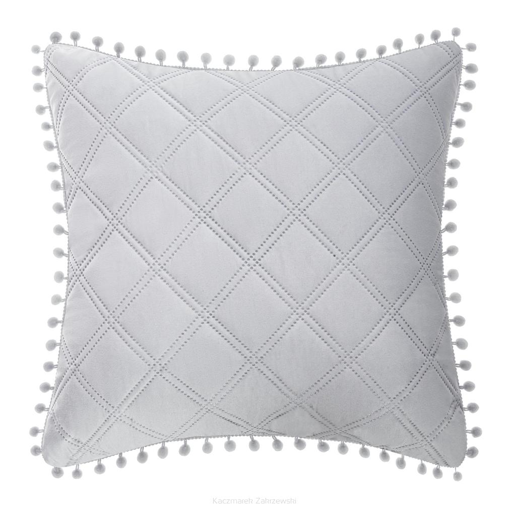 Poszewka dekoracyjna POMPOO 45x45 szara z pomponami