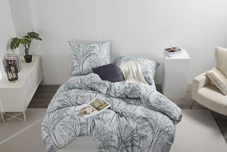 Biała Pościel Vintage z Nadrukiem Satyna Bawełniana 220x200 z Szałwiową Lamówką Biza