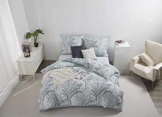 Biała Pościel Vintage z Nadrukiem Satyna Bawełniana 220x200 z Szałwiową Lamówką Biza