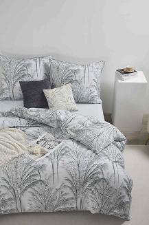 Biała Pościel Vintage z Nadrukiem Satyna Bawełniana 220x200 z Szałwiową Lamówką Biza