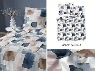 Pościel satynowa Home Satin 220x200 biała granatowa brązowa akwarelowa geometria