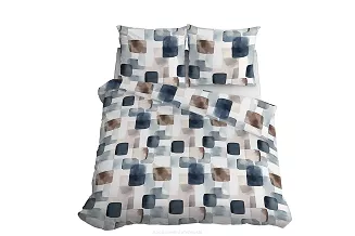 Pościel satynowa Home Satin 220x200 biała granatowa brązowa akwarelowa geometria