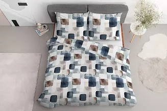 Pościel satynowa Home Satin 220x200 biała granatowa brązowa akwarelowa geometria