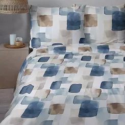 Pościel satynowa Home Satin 220x200 biała granatowa brązowa akwarelowa geometria