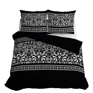 Pościel bawełniana 200x220 Detexpol czarna biała w ludowe kwiaty