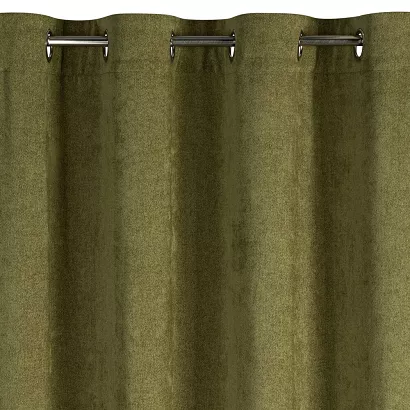 Zasłona gotowa na przelotkach BLAKE 140x250 oliwkowa przytulna szenila w drobną jodełkę