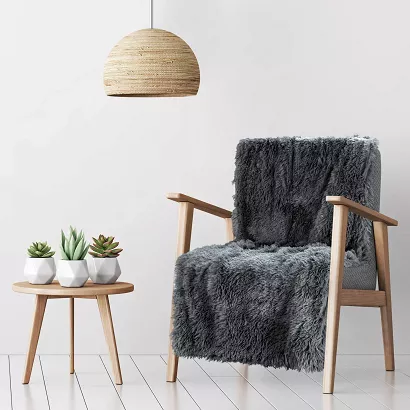 Koc narzuta TIFANY 70x160 Design91 stalowy o strukturze futra