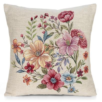 Poszewka dekoracyjna gobelin 45x45 Eurofirany naturalna kolorowe kwiaty