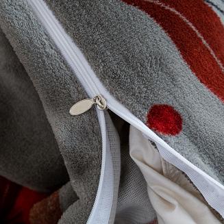 Pościel polarowa 220x200 welur grafitowa czerwone kwiaty