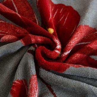 Pościel polarowa 220x200 welur grafitowa czerwone kwiaty