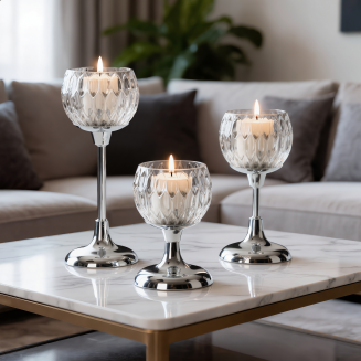 Świecznik dekoracyjny ZARIA 11x17 Eurofirany srebrny kielich na smukłej nóżce