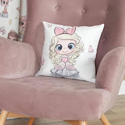 Poszewka dekoracyjna PRINCESS 40x40 welwetowa biała różowa urocza blondynka