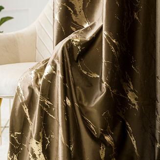 Zasłona gotowa na przelotkach MARMA 140x250 brązowa ze złotym nadrukiem