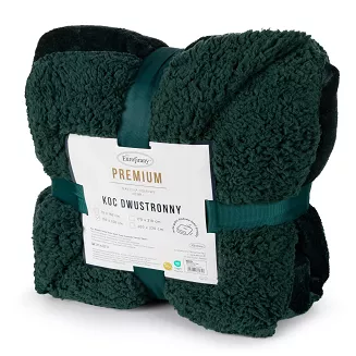 Koc narzuta TEDY 170x210 Eurofirany ciemnozielony miękka bukla + ciepły polar