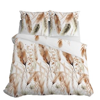 Pościel satynowa 20x200 Detexpol biała rdzawe kłosy zbóż