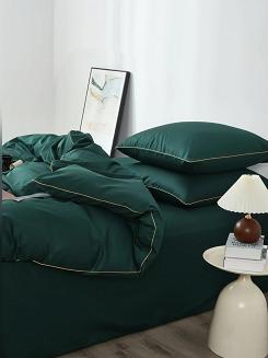 Butelkowa Pościel Queen Premium Satyna Bawełniana 220x200 ze Złotą Lamówką Biza