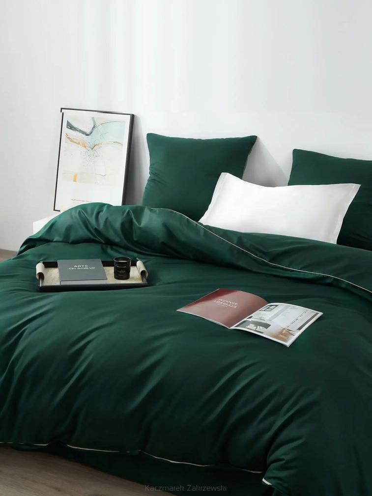 Butelkowa Pościel Queen Premium Satyna Bawełniana 220x200 ze Złotą Lamówką Biza