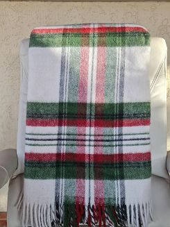 Koc wełniany z frędzlami 160x200 kratka szkocka