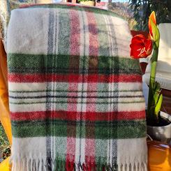 Koc wełniany z frędzlami 160x200 kratka szkocka