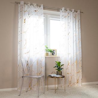 Firana gotowa na przelotkach z ołowianką MARMA 140x250 biała ze złotym nadrukiem