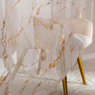 Firana gotowa na przelotkach z ołowianką MARMA 140x250 biała ze złotym nadrukiem