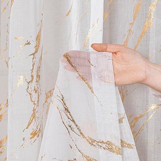 Firana gotowa na przelotkach z ołowianką MARMA 140x250 biała ze złotym nadrukiem