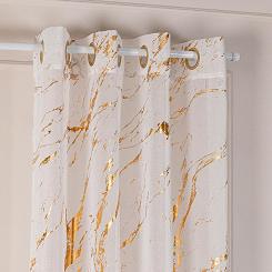Firana gotowa na przelotkach z ołowianką MARMA 140x250 biała ze złotym nadrukiem
