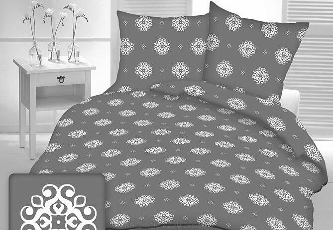 Pościel z kory 100% bawełna 160x200 wzór ornament na szarości