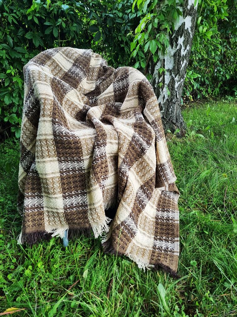 Komplet dekoracyjny narzuta 170x205 + 2x 60x170 brązowa beżowa kremowa krata warkocze