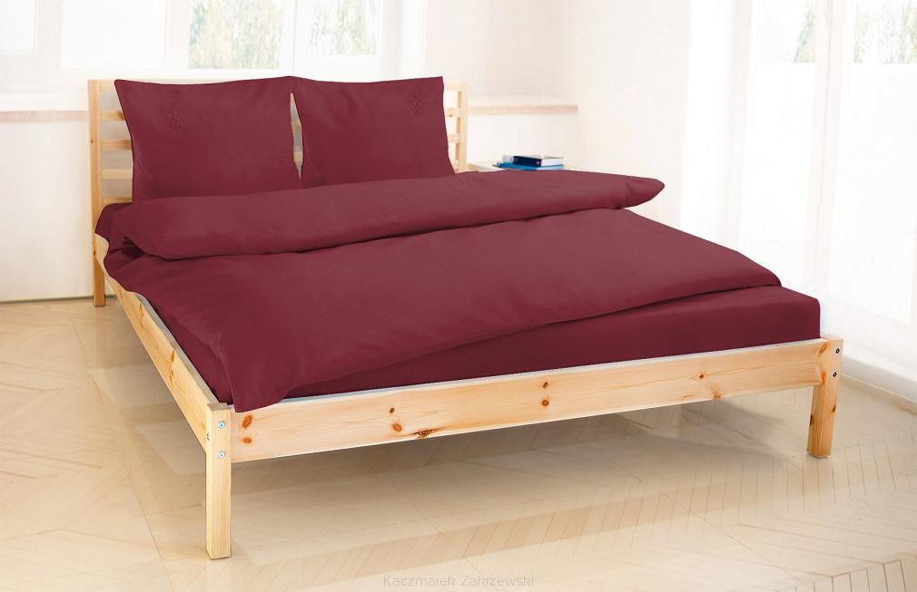 Pościel haftowana z prześcieradłem 200x220 bordo