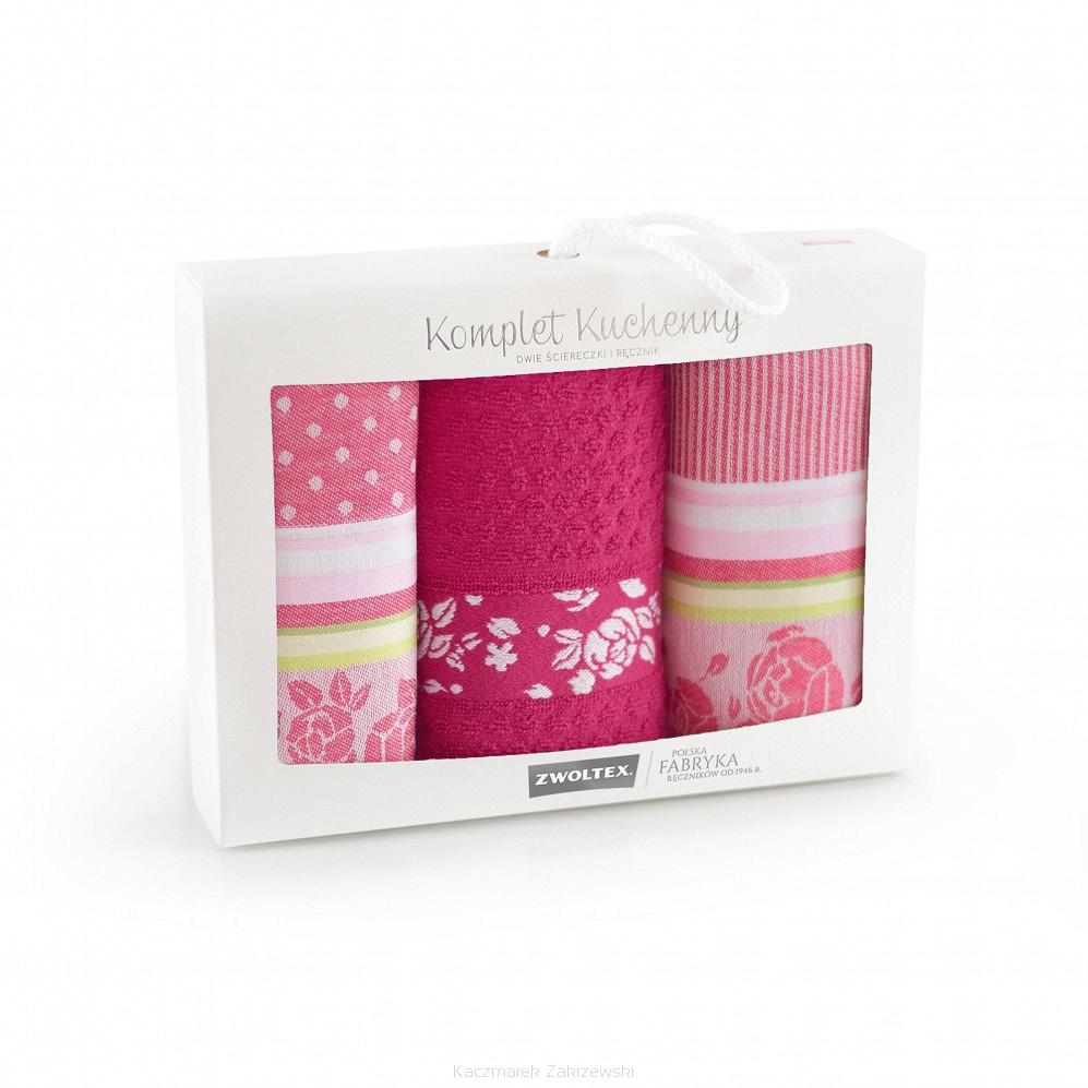 Komplet ścierek kuchennych 2+1  ZWOLTEX wzór RÓŻA róż