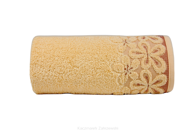 Ręcznik bawełniany Bella 70x140 morelowy z kwiatową bordiurą