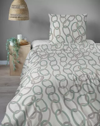 Pościel satynowa Home Satin 140x200 kremowa w beżowe miętowe łańcuchy
