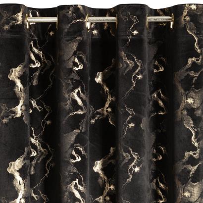 Zasłona gotowa na przelotkach RAJA 140x250 Eurofirany czarna szampański błyszczący marmurek