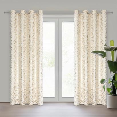 Zasłona gotowa na przelotkach MILENA 140x250 Eurofirany kremowa welwetowa błyszczące liście