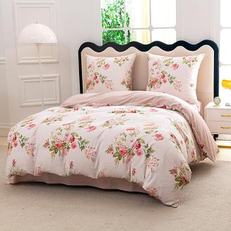 Pościel satynowa 160x200 różowa różane bukiety