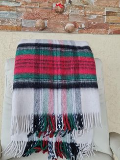 Koc wełniany z frędzlami 100% WEŁNA szkocka krata