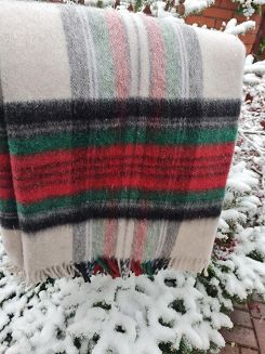 Koc wełniany z frędzlami 100% WEŁNA szkocka krata