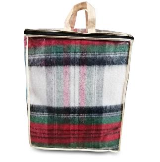 Koc wełniany z frędzlami 100% WEŁNA szkocka krata opakowanie