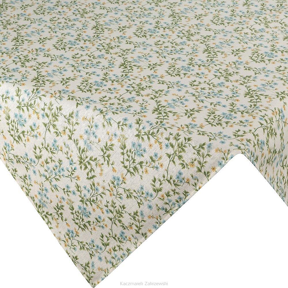 Obrus dekoracyjny wodoodporny TARA 110x140 Eurofirany kremowy zielony niezapominajki