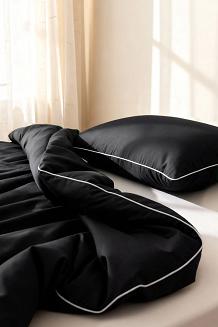 Pościel bambusowa 140x200 czarna z białą bizą