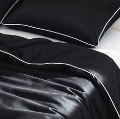 Pościel bambusowa 140x200 czarna z białą bizą