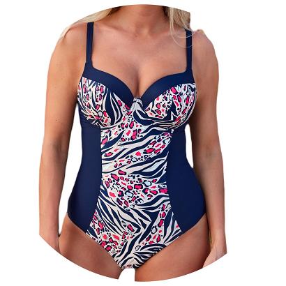 Strój kąpielowy jednoczęściowy Ria 036 panterka zebra granatowy