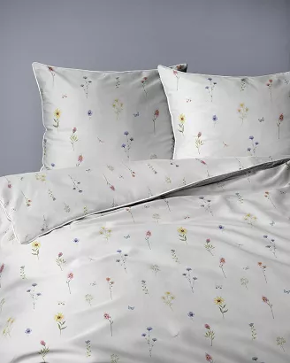 Pościel z perkalu Lamé Percale 220x200 biała kolorowe polne kwiatki ozdobna lamówka biza