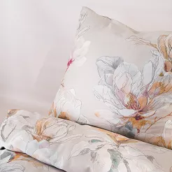 Komplet pościeli MANGORA z bawełny satynowej 220x200 beżowa w duże kwiaty
